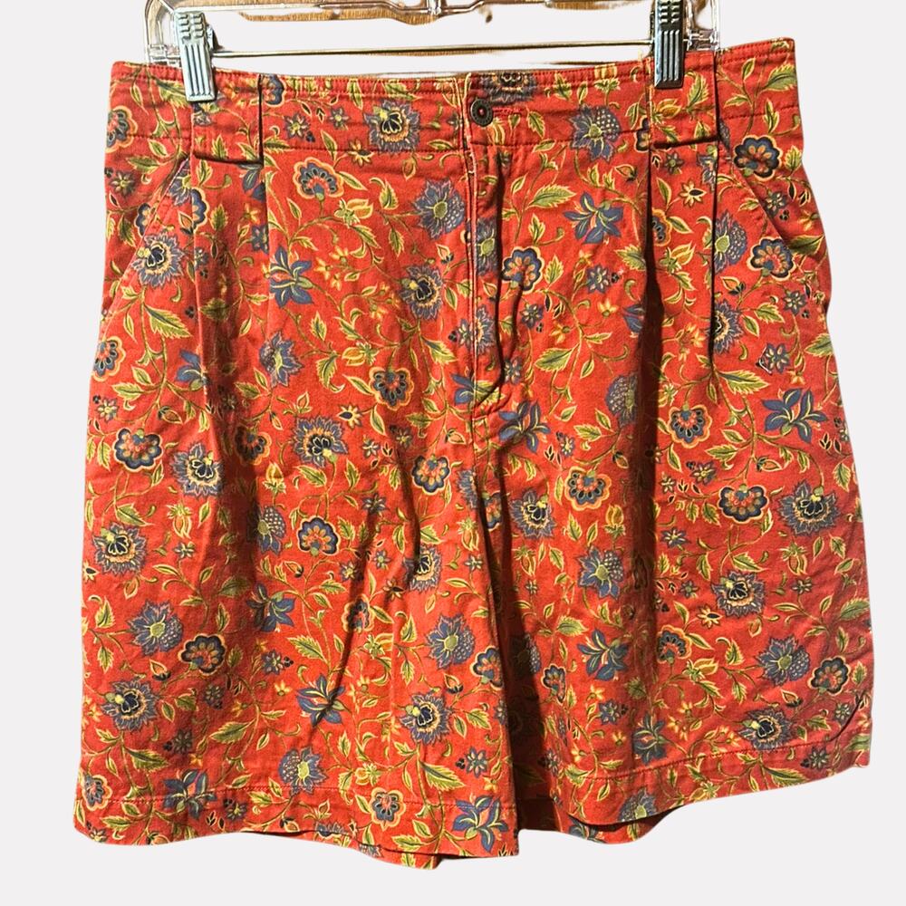 Vintage 90s Liz Sport Floral Shorts Women's 16 Red 100% Cotton High Rise Shorts